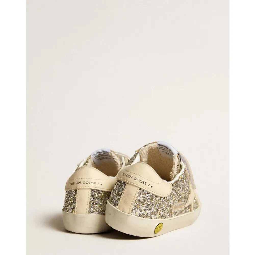 Golden Goose Glitter Sneakers Roomkleurige Leren Band