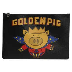 DAMES Dolce & Gabbana Golden Pig Print Logo Pouch Bag