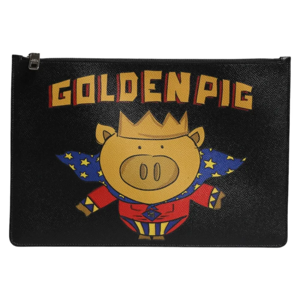 DAMES Dolce & Gabbana Golden Pig Print Logo Pouch Bag