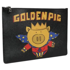 DAMES Dolce & Gabbana Golden Pig Print Logo Pouch Bag