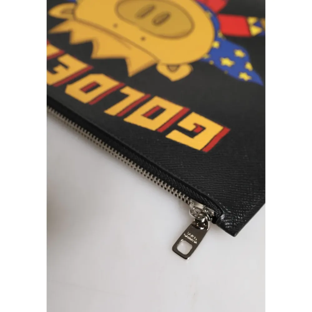DAMES Dolce & Gabbana Golden Pig Print Logo Pouch Bag