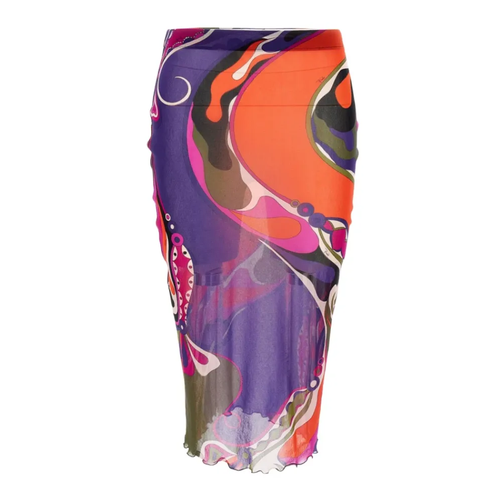 DAMES Pucci Rokken^Gonna midi in mesh trasparente stampato