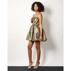 DAMES Self Portrait Jurken^Gouden Bustier Jurk met Strik Detail