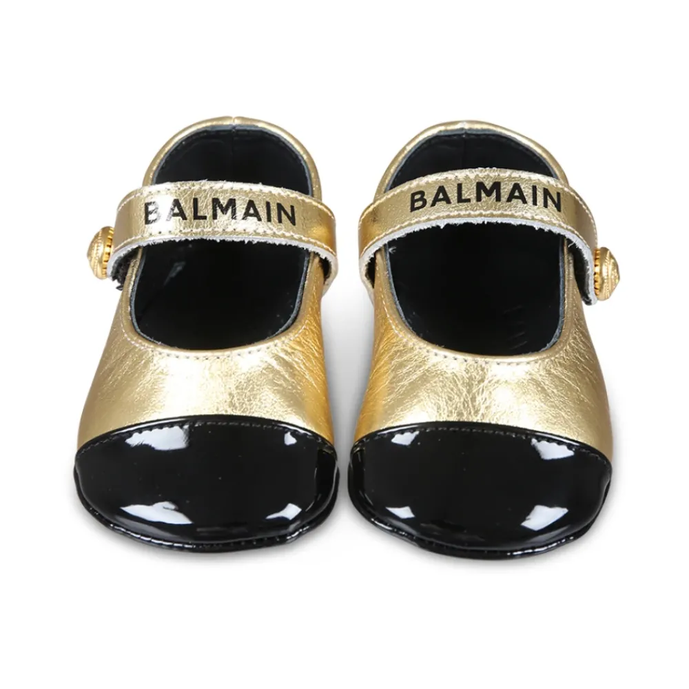 Balmain Gouden Leren Ballet Flats met Band