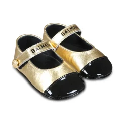 Balmain Gouden Leren Ballet Flats met Band