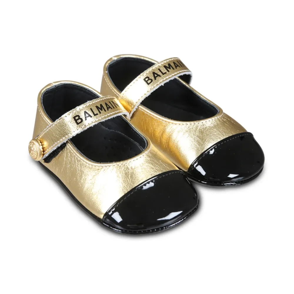 Balmain Gouden Leren Ballet Flats met Band