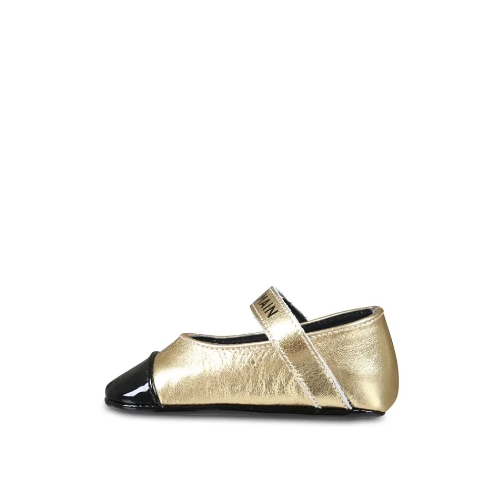 Balmain Gouden Leren Ballet Flats met Band