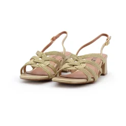 DAMES Bibi Lou Gouden leren sandalen met geweven achterkant