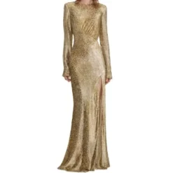 DAMES Self Portrait Gouden Maxi Jurk met Asymmetrische Snit