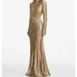 DAMES Self Portrait Gouden Maxi Jurk met Asymmetrische Snit