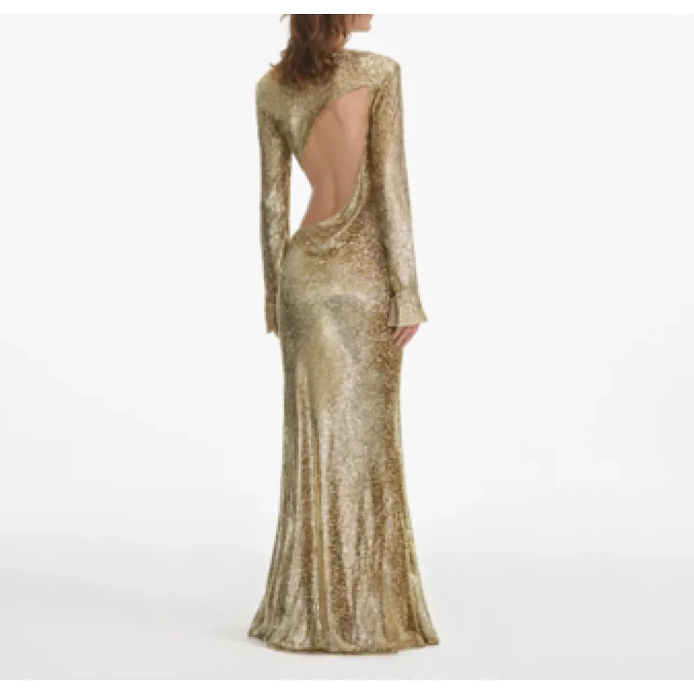 DAMES Self Portrait Gouden Maxi Jurk met Asymmetrische Snit