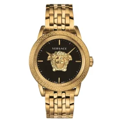 Heren Versace Horloges^Gouden Stalen Herenhorloge Zwarte Wijzerplaat