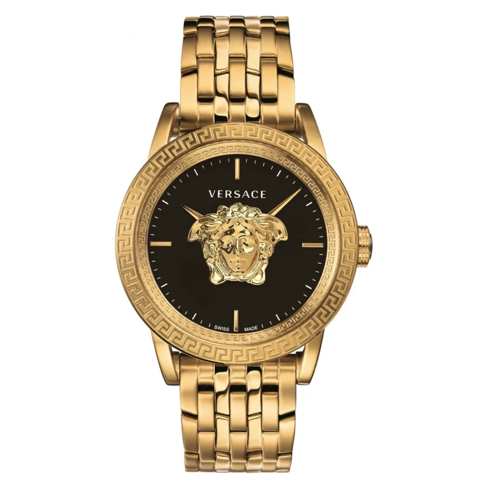 Heren Versace Horloges^Gouden Stalen Herenhorloge Zwarte Wijzerplaat