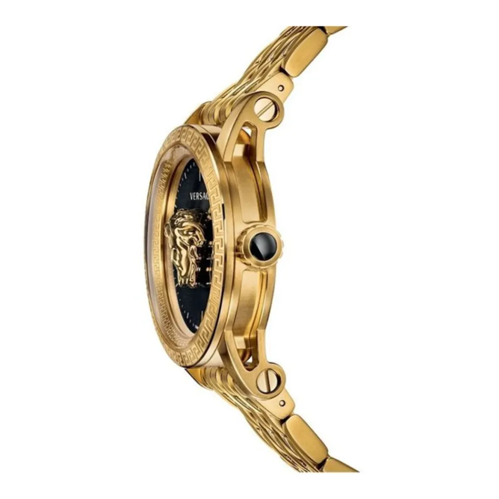 Heren Versace Horloges^Gouden Stalen Herenhorloge Zwarte Wijzerplaat