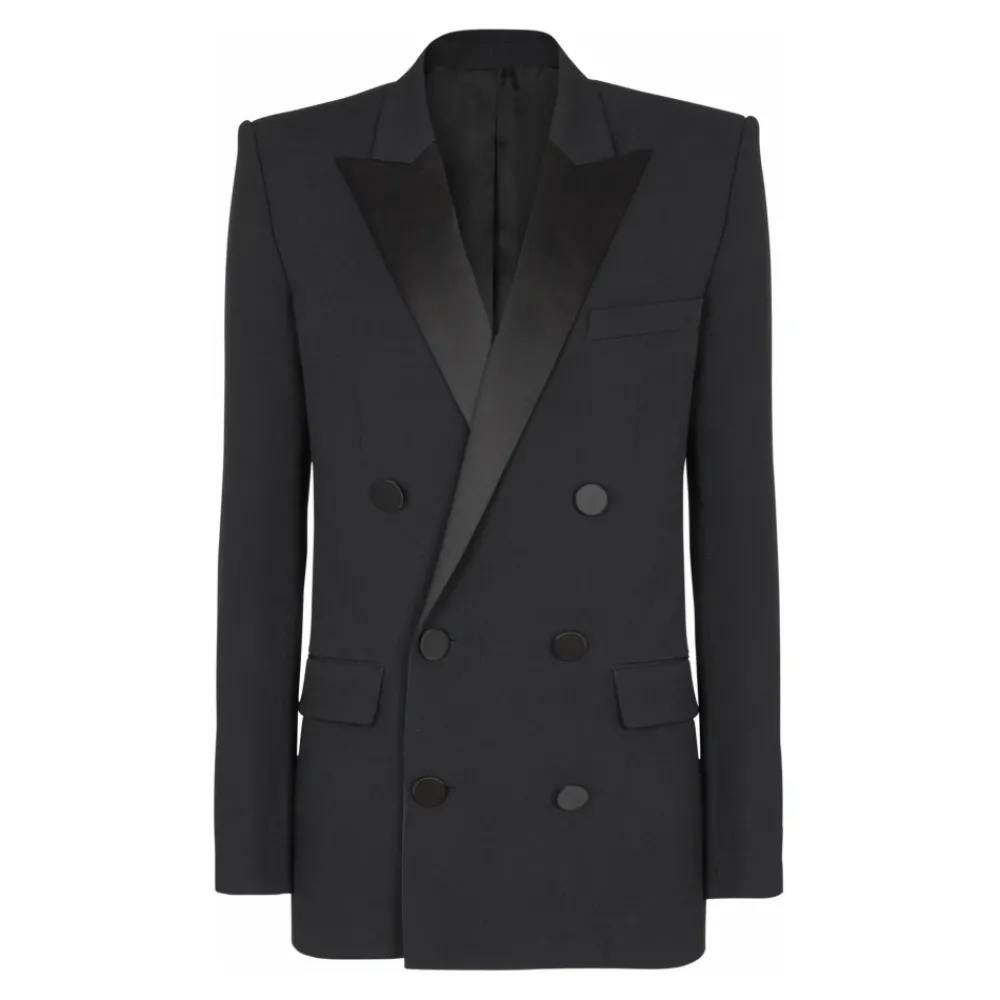 Heren Balmain Kostuums^Grain de poudre blazer met satijnen revers