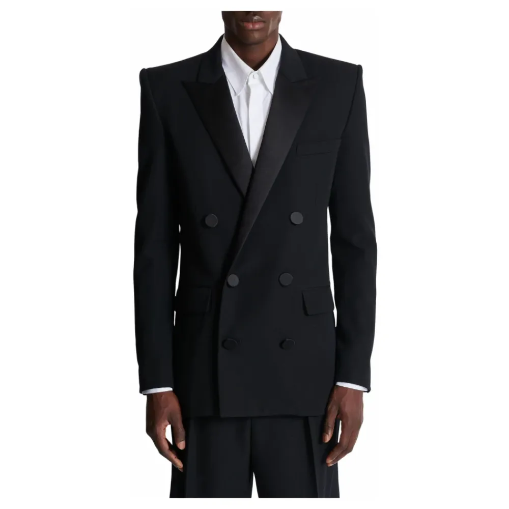Heren Balmain Kostuums^Grain de poudre blazer met satijnen revers