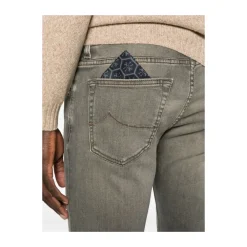 Heren Jacob Cohën Jeans^Grijze Five-Pocket Knoopsluiting Jeans