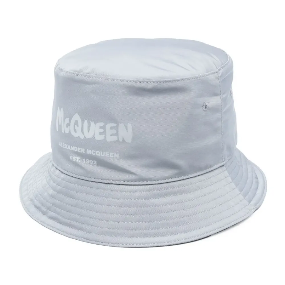 Heren Alexander McQueen Grijze Katoenen Logo Print Verstelbare Hoed