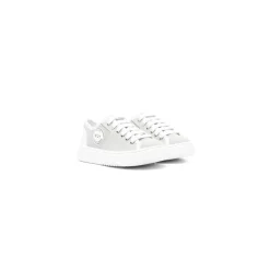 N21 Sneakers^Grijze Leren Sneakers Ronde Neus Logo Patch