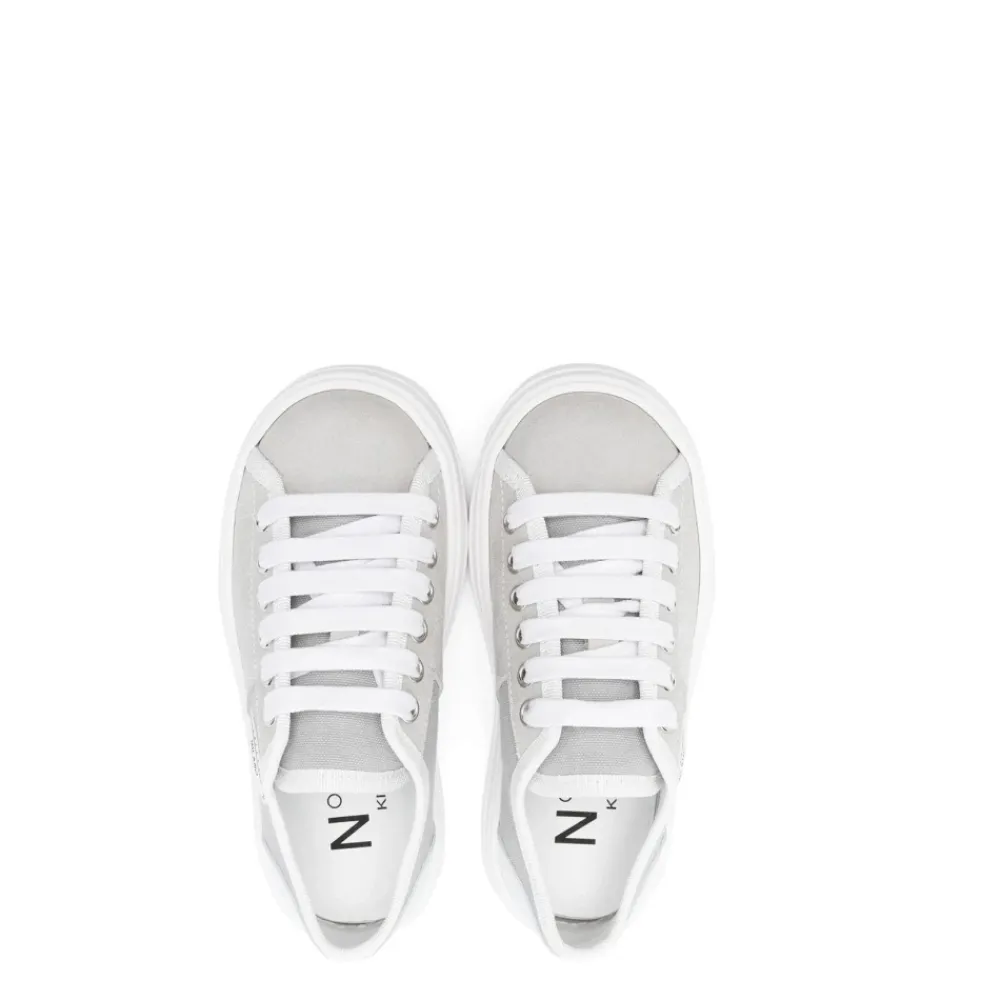 N21 Sneakers^Grijze Leren Sneakers Ronde Neus Logo Patch
