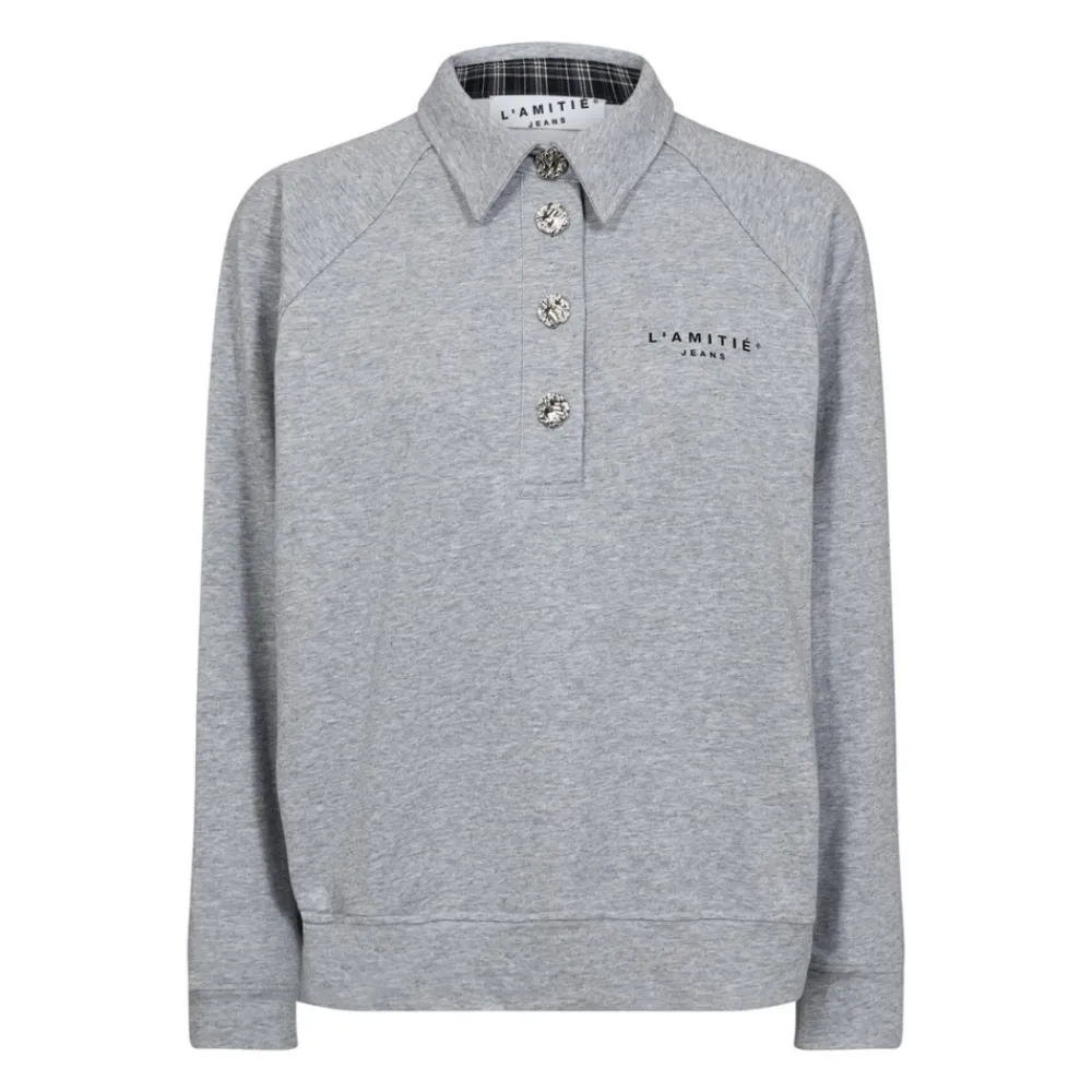 DAMES Haute L'Amitié Shirts^Grijze Melangé Polo Logo Sweatshirt