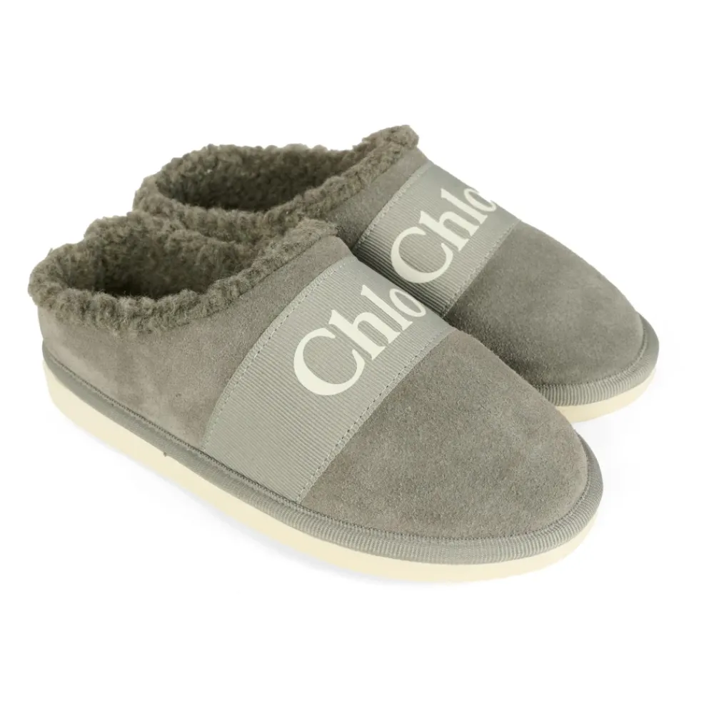Chloé Grijze Suède Muiltjes met Nep Shearling