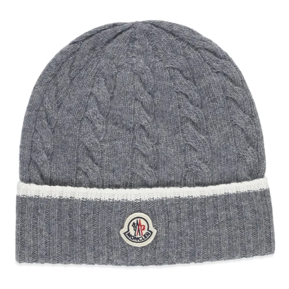 Moncler Mutsen En Petten^Grijze Wollen Muts met Logopatch