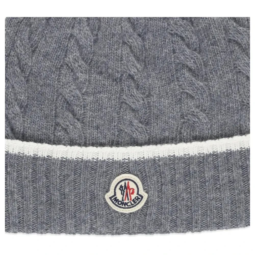 Moncler Mutsen En Petten^Grijze Wollen Muts met Logopatch