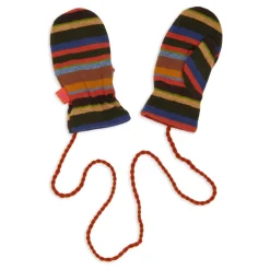 GALLO Groene fleecekinderwanten met veelkleurige strepen