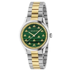 DAMES Gucci Horloges^e Malachiet Steen Wijzerplaat met Gouden Bijen Armband