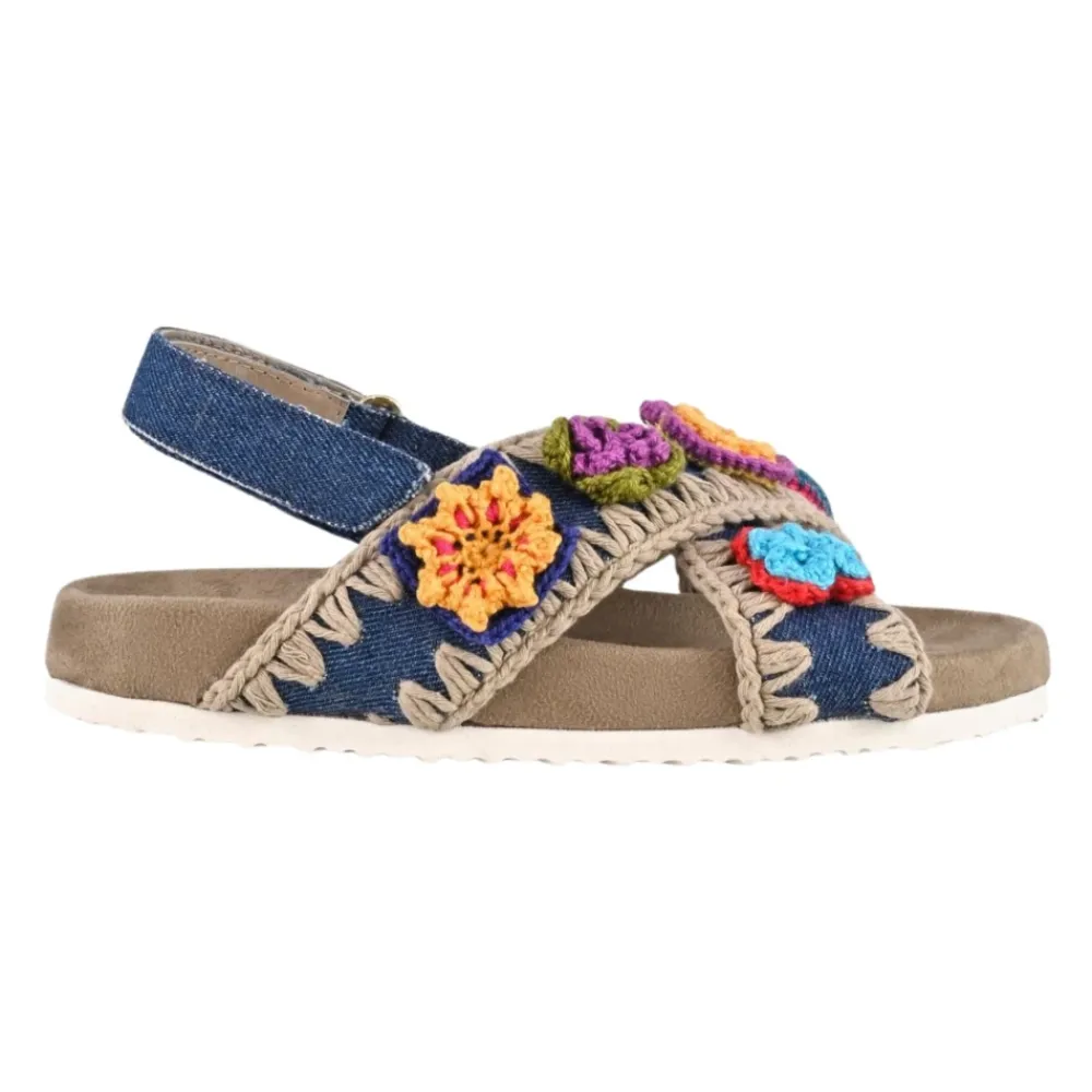 Mou Sandalen^Handgemaakte denim kindersandalen met gehaakte randen
