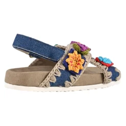 Mou Sandalen^Handgemaakte denim kindersandalen met gehaakte randen