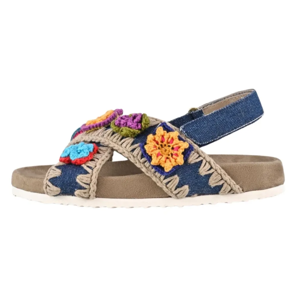 Mou Sandalen^Handgemaakte denim kindersandalen met gehaakte randen