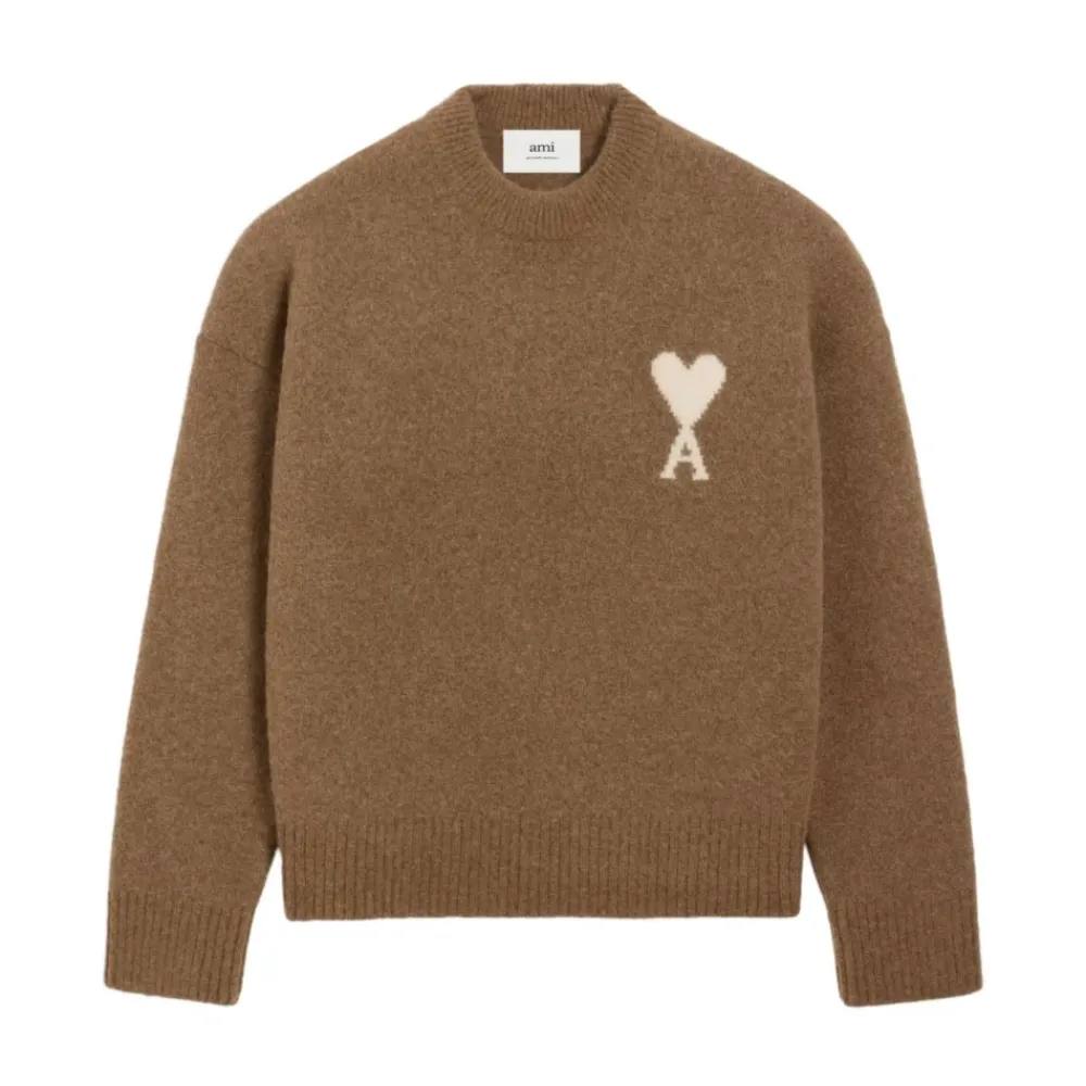 Heren Ami Paris Hazelnoote Crew Neck Sweater
