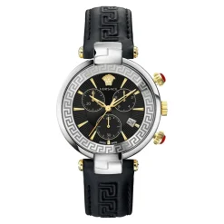 Heren Versace Horloges^Heren Chrono Leren Armband Horloge