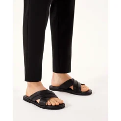 Heren Kazar Slippers^Heren leren slippers met kruisbanden