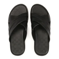 Heren Kazar Slippers^Heren leren slippers met kruisbanden