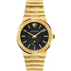 Heren Versace Horloges^Herenhorloge VEVI00821 Greca Logo Zwart Goud Roestvrij Staal