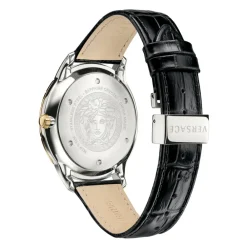 Heren Versace Horloges^Herenhorloge Zwart Leer Goud Zilver GMT
