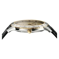 Heren Versace Horloges^Herenhorloge Zwart Leer Goud Zilver GMT