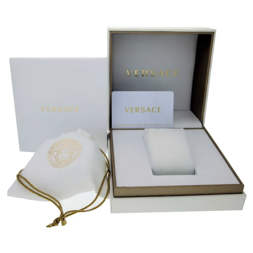 Heren Versace Horloges^Herenhorloge Zwart Leer Goud Zilver GMT