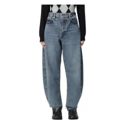 DAMES Frame Jeans^High-Waisted Denim Jeans met Rauwe Zoom