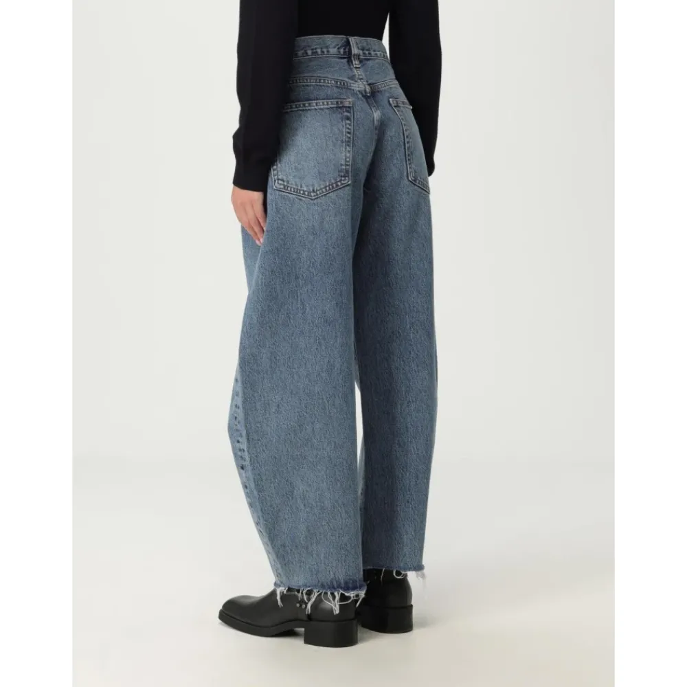 DAMES Frame Jeans^High-Waisted Denim Jeans met Rauwe Zoom