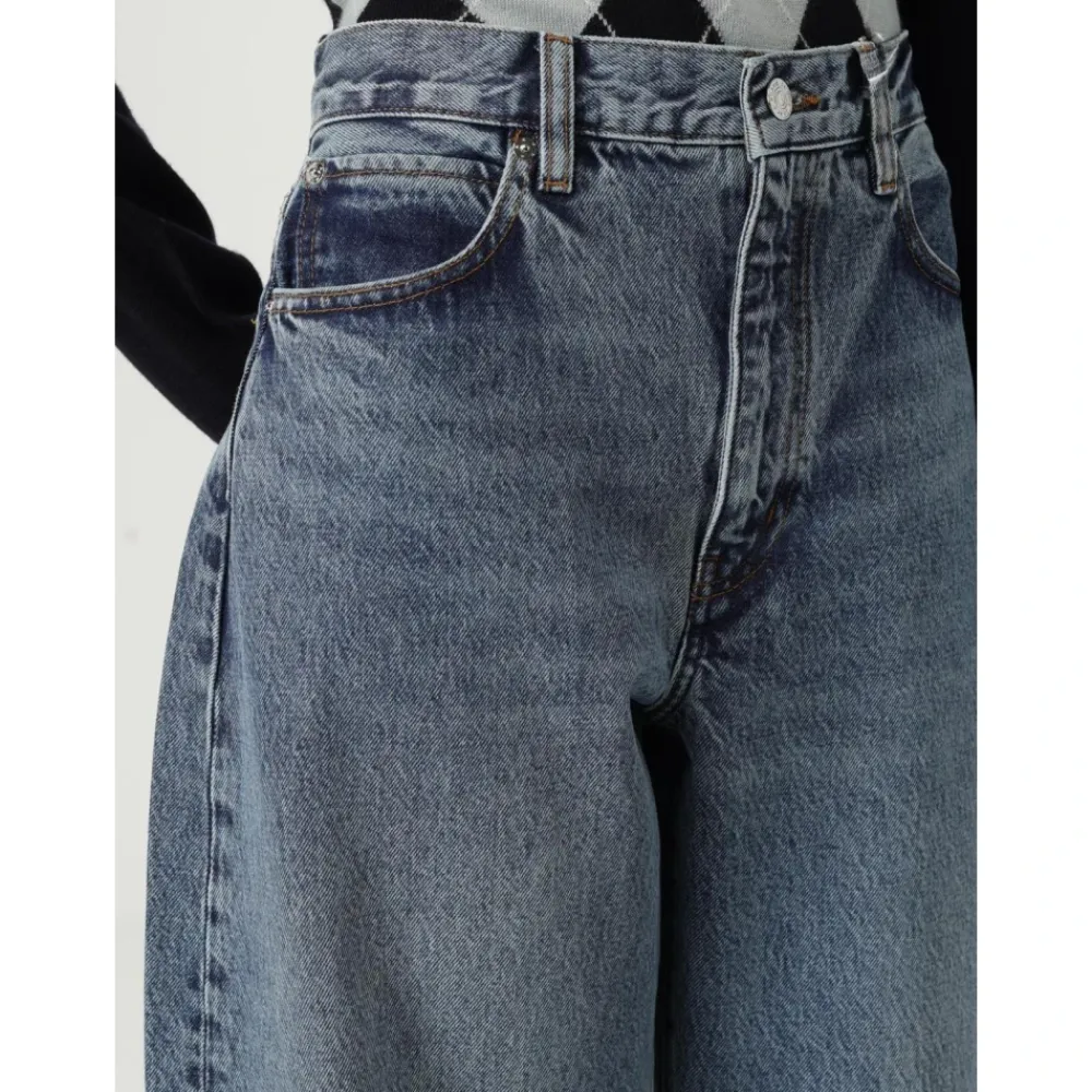 DAMES Frame Jeans^High-Waisted Denim Jeans met Rauwe Zoom