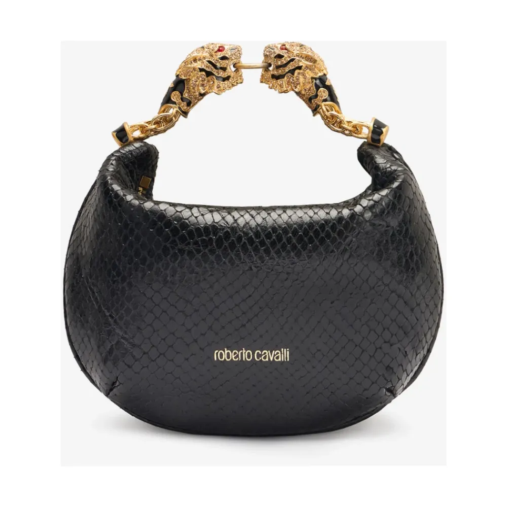 DAMES Roberto Cavalli Heuptassen^Hobo Tas met Slangenprint en Bejeweled Tijgerkoppen