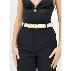 DAMES Elisabetta Franchi Riemen^Hoge Taille Leren Riem met Logo Gesp