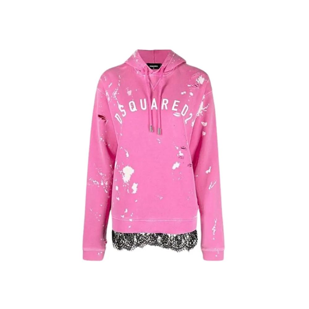 DAMES Dsquared2 Hoodies & Sweatvesten^Hoodie-sweatshirt met verweerde verf en kant