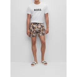 Heren Hugo Italiaanse Slider Sandalen met reliëflogo