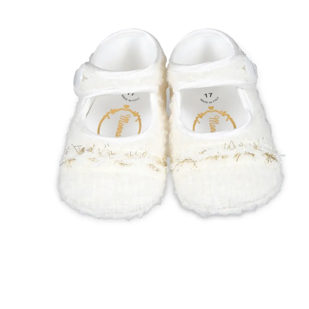 Monnalisa Ballerina'S^Ivory Bouclé Tweed Ballet Flats