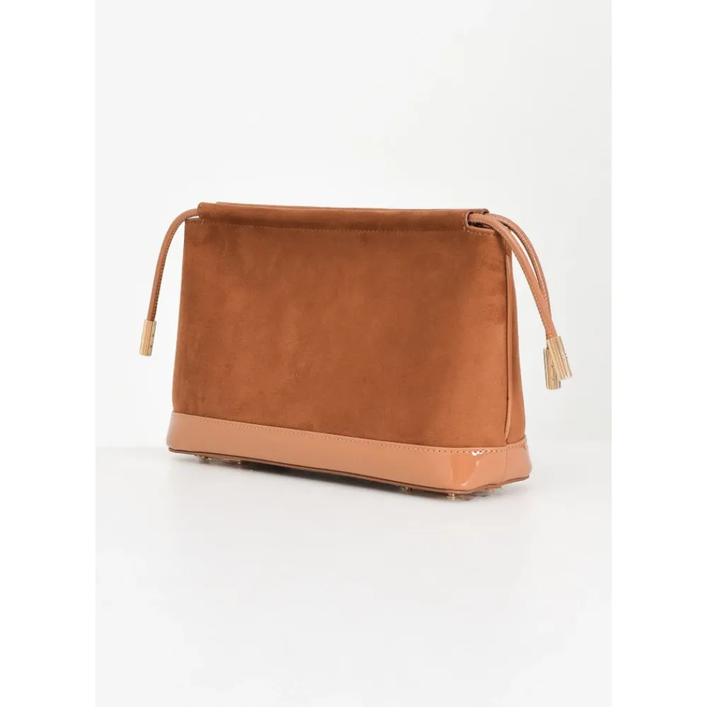 DAMES Elisabetta Franchi Kameel Suède Clutch met Gouden Accenten
